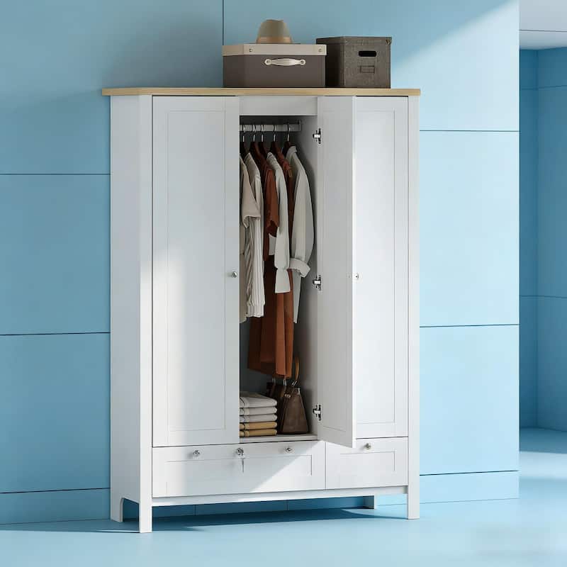 Rossetta 3-Door Modern Simple Adaptable Design Wardrobe Closet with Enclosed Shelves and Deep Bottom Drawer
