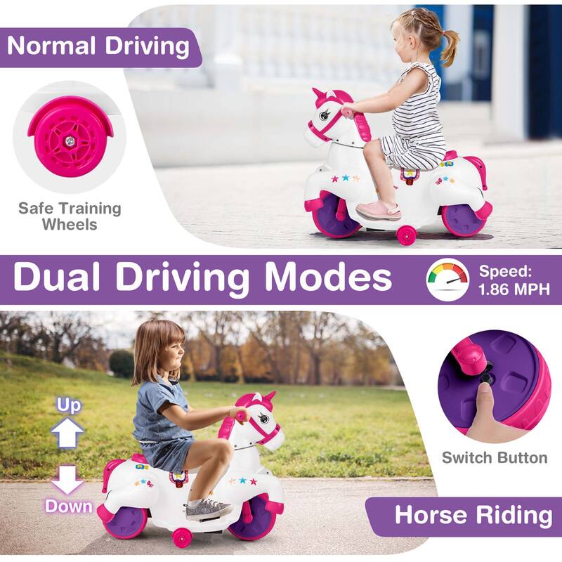 Costway 12V Kids Ride on Unicorn Toy with Training Wheels Music - See Details