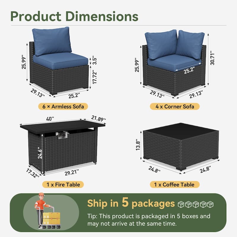 Wicker Rattan Patio Sectional Sofa Set