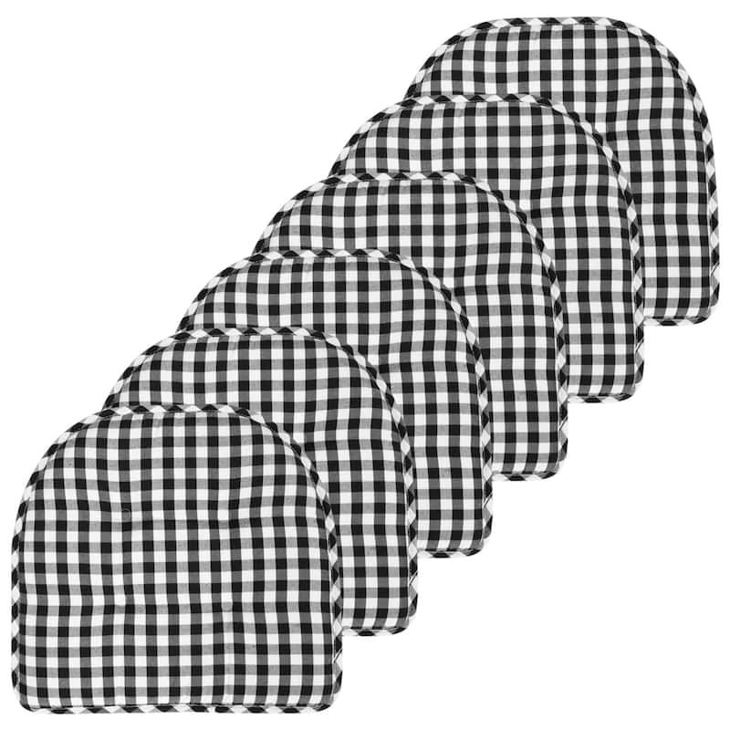Sweet Home Collection Checkered Buffalo Check U-Shaped Memory Foam Chair Cushions 17" x 16" - Set of 6 - Black White