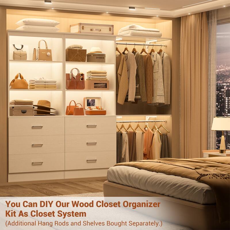 23.6" W Closet System with 3 Wooden Drawers and Storage Shelves, 2FT Sturdy Walk-in Organizer Storage Unit