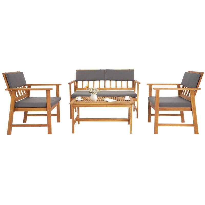 4 Piece Outdoor Patio Conversation Set with Soft Cushions and Coffee Table