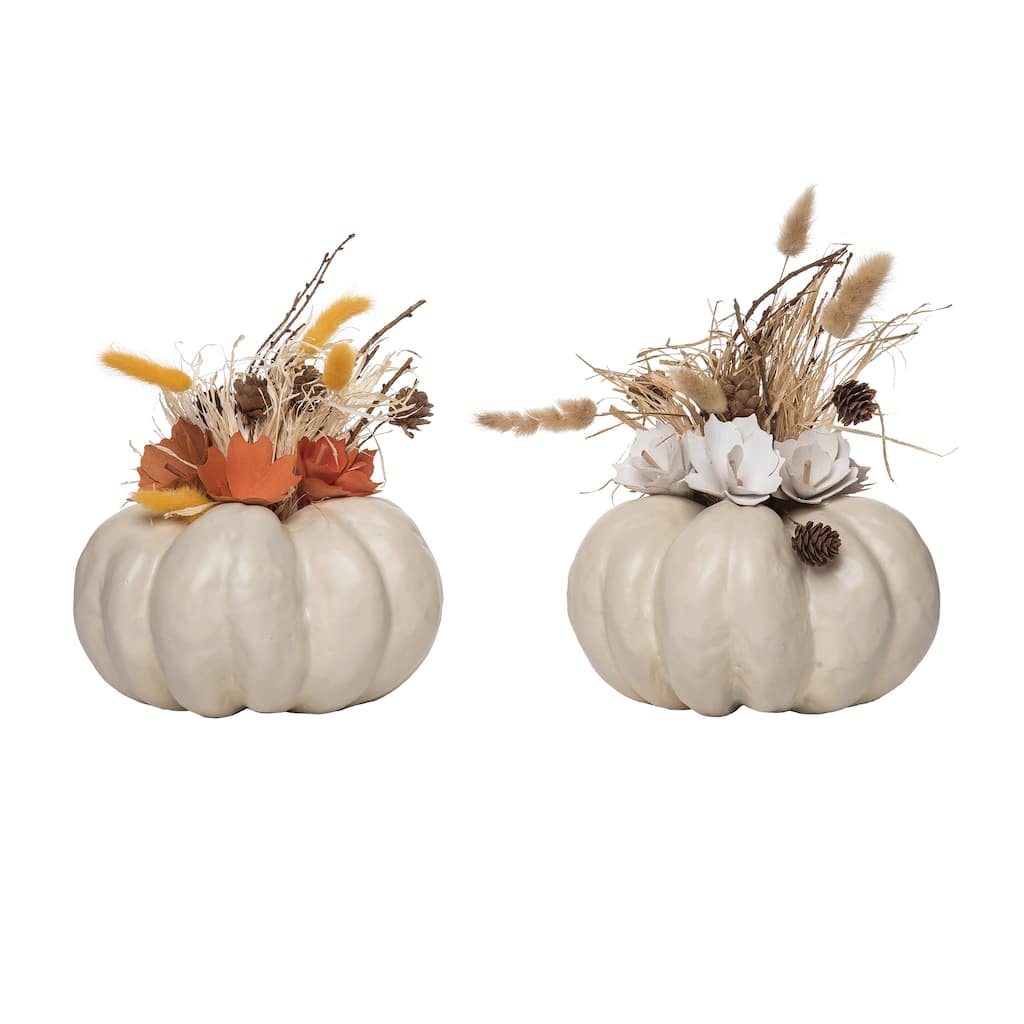 Transpac Pumpkin Floral Arrangement Set of 2 Fall/Harvest Home Decorations