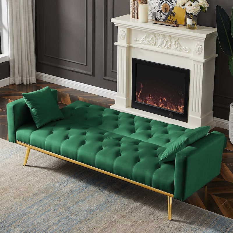 Green Convertible Folding Futon Sofa Bed , Sleeper Sofa Couch for Compact Living Space