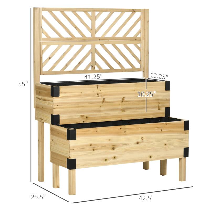 Countryside Style Garden Bed with Legs and Metal Corners 2 Tier Wooden Elevated Planter Box, for Vegetables Flowers Herbs