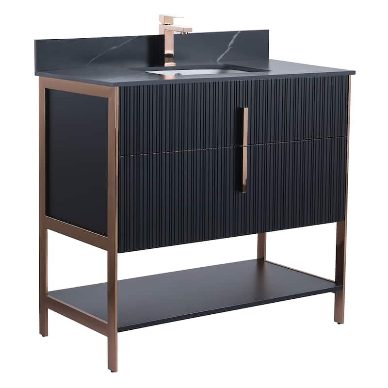Fine Fixtures Serenity Modern Bathroom Vanity with Black Sintered Stone Top