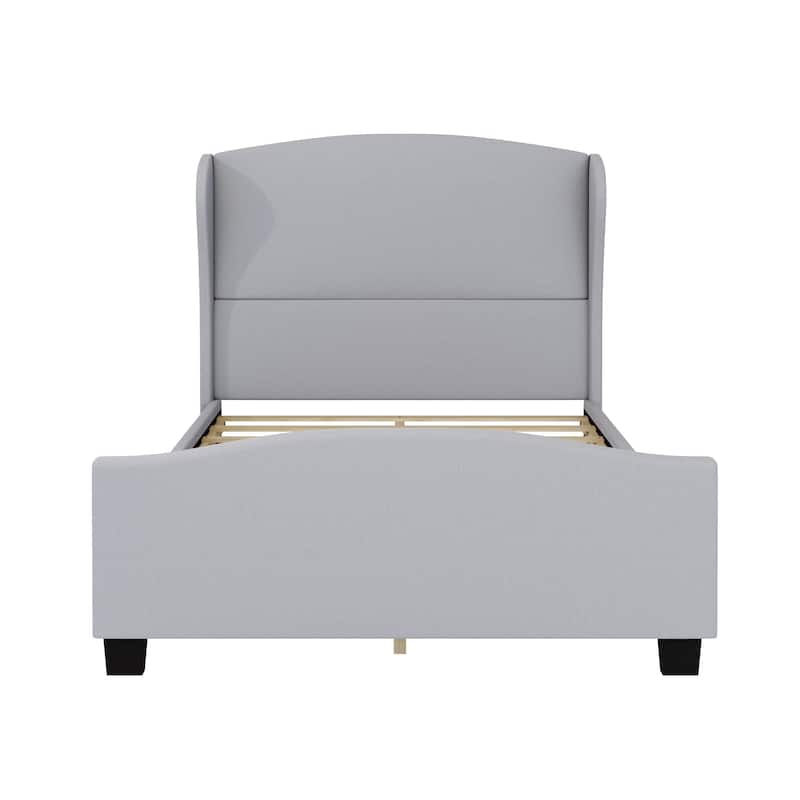 Full/Queen/King Upholstered Platform Bed Frame with 51" Wingback Headboard, Solid Wood Legs & Linen Fabric, No Box Spring Needed