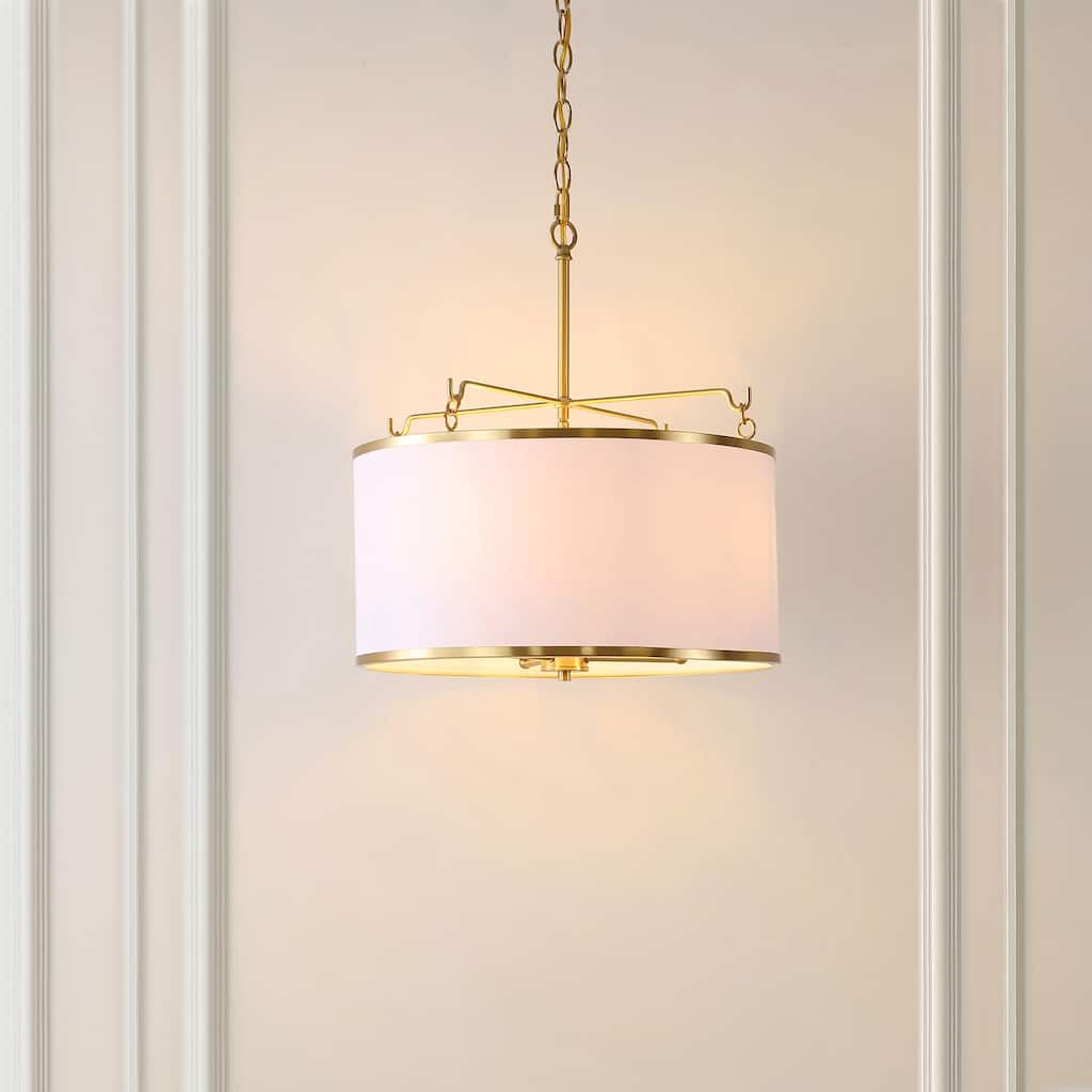 SAFAVIEH Lighting Magdalini 3 Light 18" Pendant - 18" x 18" x 23-82" - withD/H - Brass/White - 18Wx18Dx82H