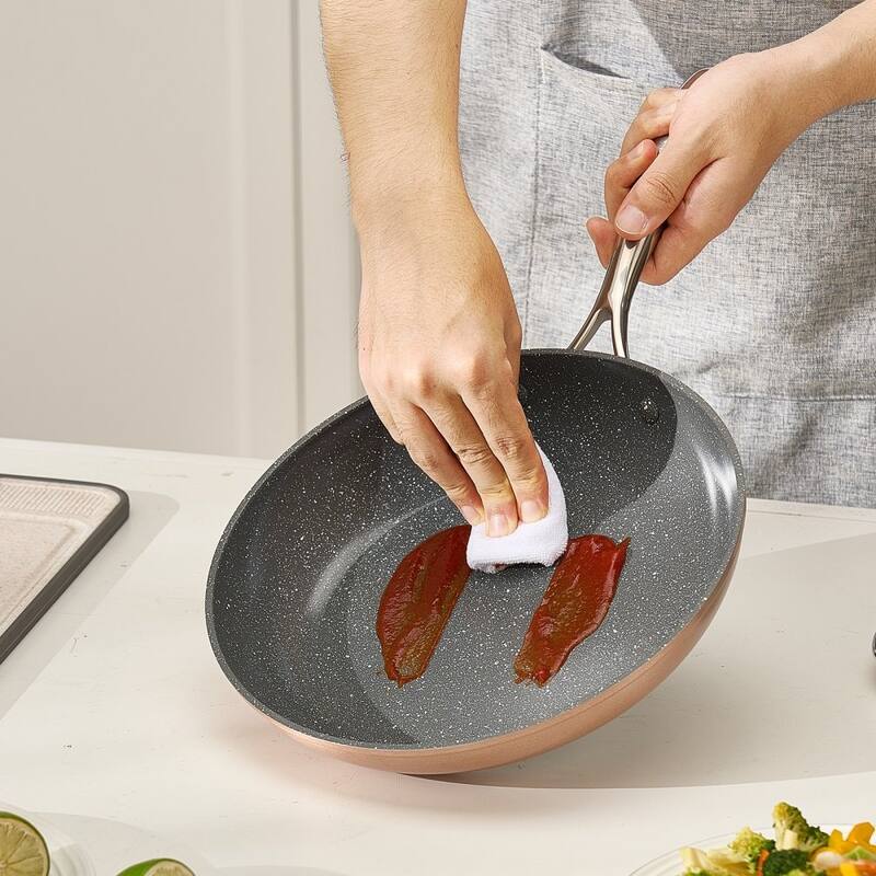 3-Piece Grey Nonstick Frying Pan Set Aluminum Skillet with Heat-Resistant Ergonomic Handles - Large Pan Size: 20 x 12 x 3 in