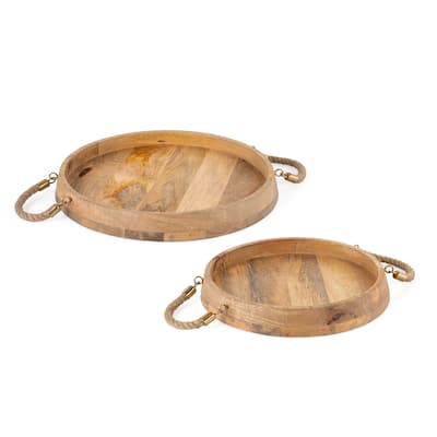 Benjamin Round Wood Trays, Set of 2 - 15" x 15" x 2"