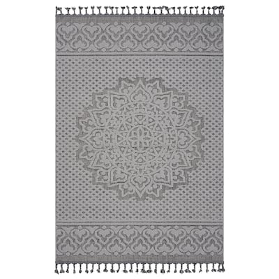 LOOM & LUXE Collection Gray/White Medallion Indoor/Outdoor Area Rug