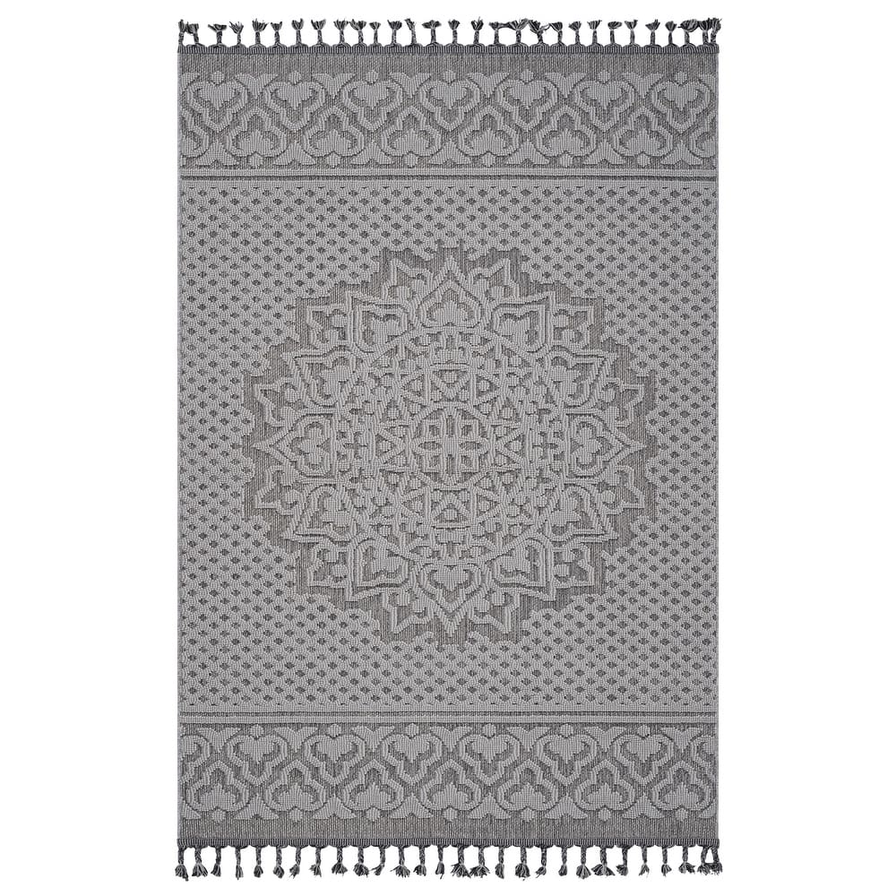 LOOM & LUXE Collection Gray/White Medallion Indoor/Outdoor Area Rug