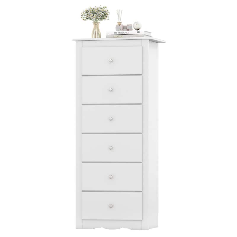 Gymax 6 Drawer Dresser Tall Wooden Chest of Drawers w/ Metal Drawer