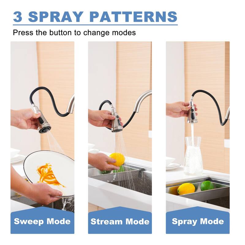 3-Function Single Handle Touchless Pull Down Sprayer Kitchen Faucet
