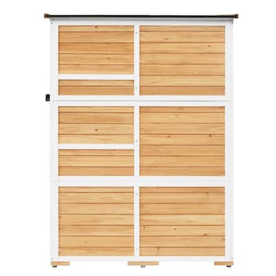 Outdoor Garden 5.5ft×4.1ft Wood Storage Shed Cabinet with Waterproof Asphalt Roof, 4 Lockable Doors