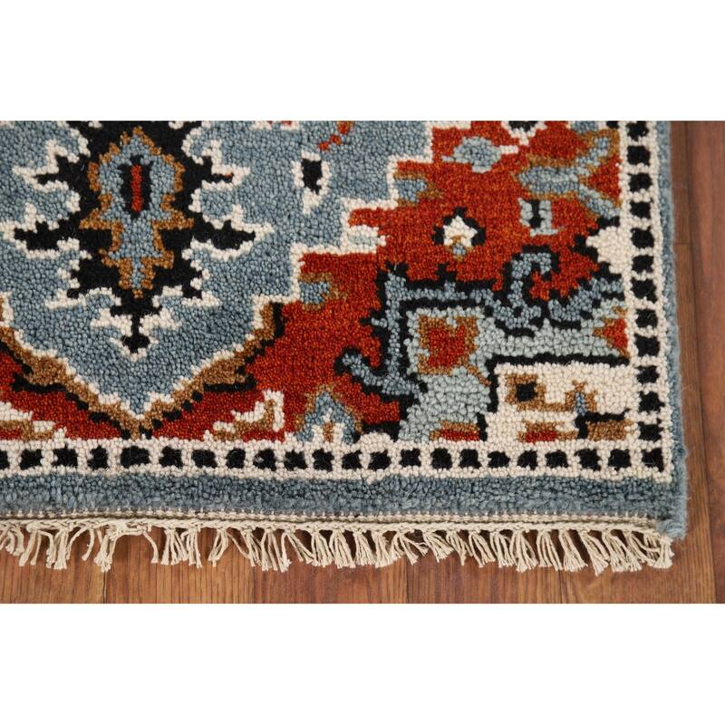 Geometric Blue Kazak Indian Foyer Rug Hand-Knotted Wool Carpet - 2'0" x 3'0"