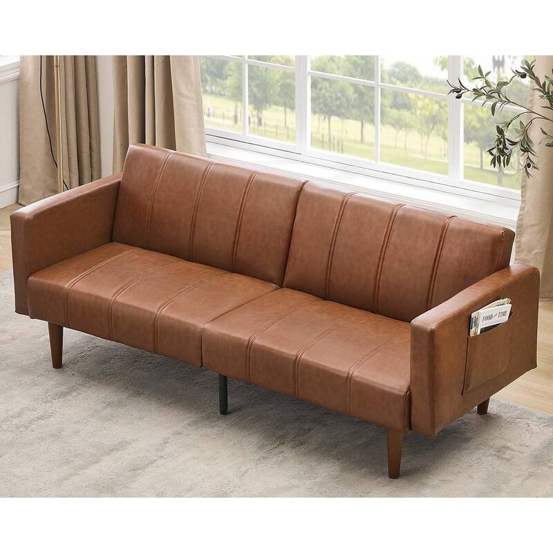 75" Futon Sofa Bed, Mid-Century Modern Futon Couch, Convertible Sleeper Sofa