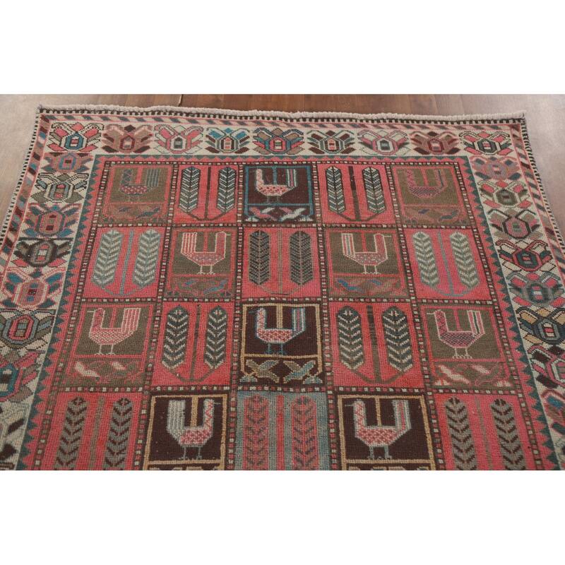 Hand Knotted Oriental 100% Wool Carpet Traditional All-Over Pink Bakhtiari Area Rug - 9' 3'' X 4' 8''