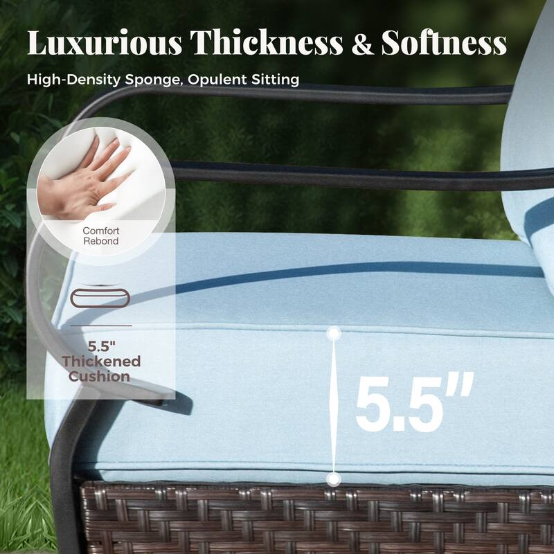 MAISON ARTS Patio Furniture Set with 56" Fire Pit Table, Deep Seating Sofa & Swivel, Rocking, and Fixed Chairs (5 Seats, Beige)