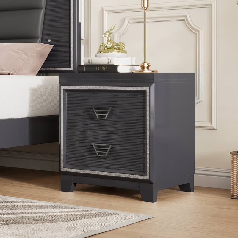 Nightstand with 2 Storage Drawers, Decorative Cabinet with Wooden Tabletop, Living Room Side Table with Metal Handle