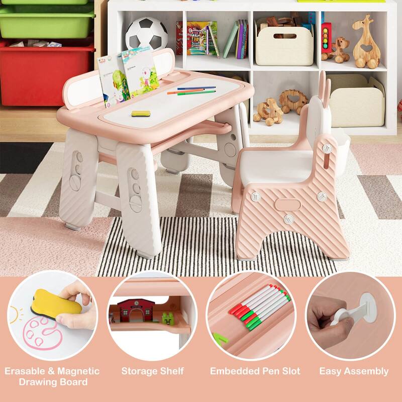 Costway Kids Drawing Table & Chair Set Graffiti Toddlers Art Activity - See Details