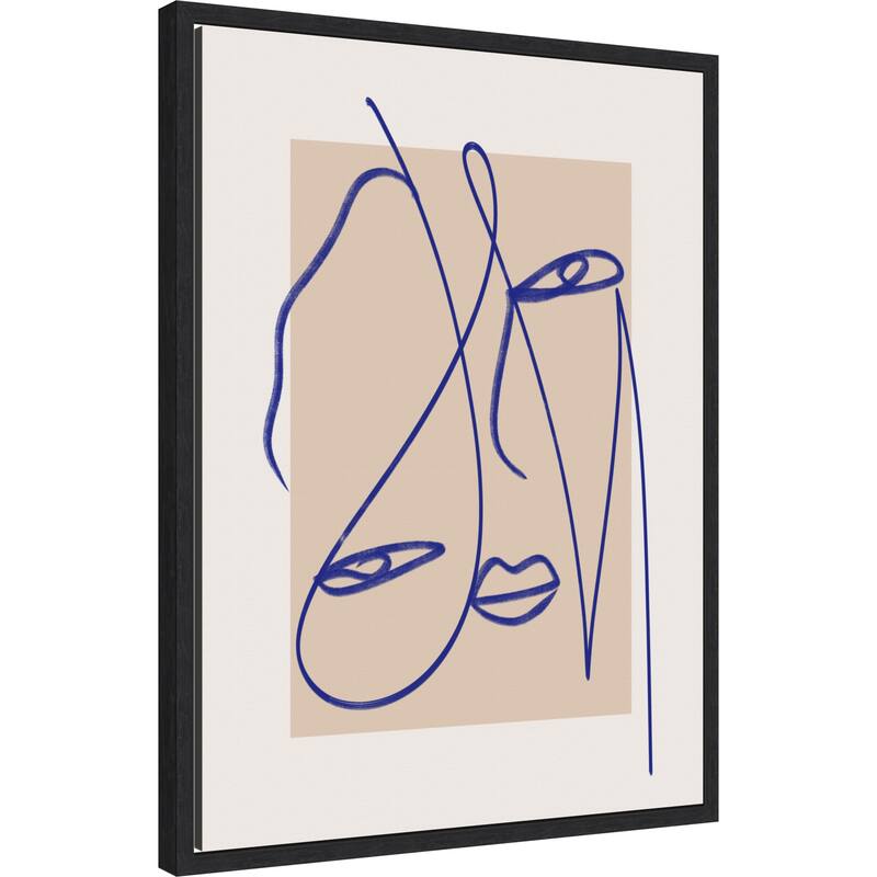 Abstract Blue Line Art by Little Dean Framed Canvas Wall Art Print