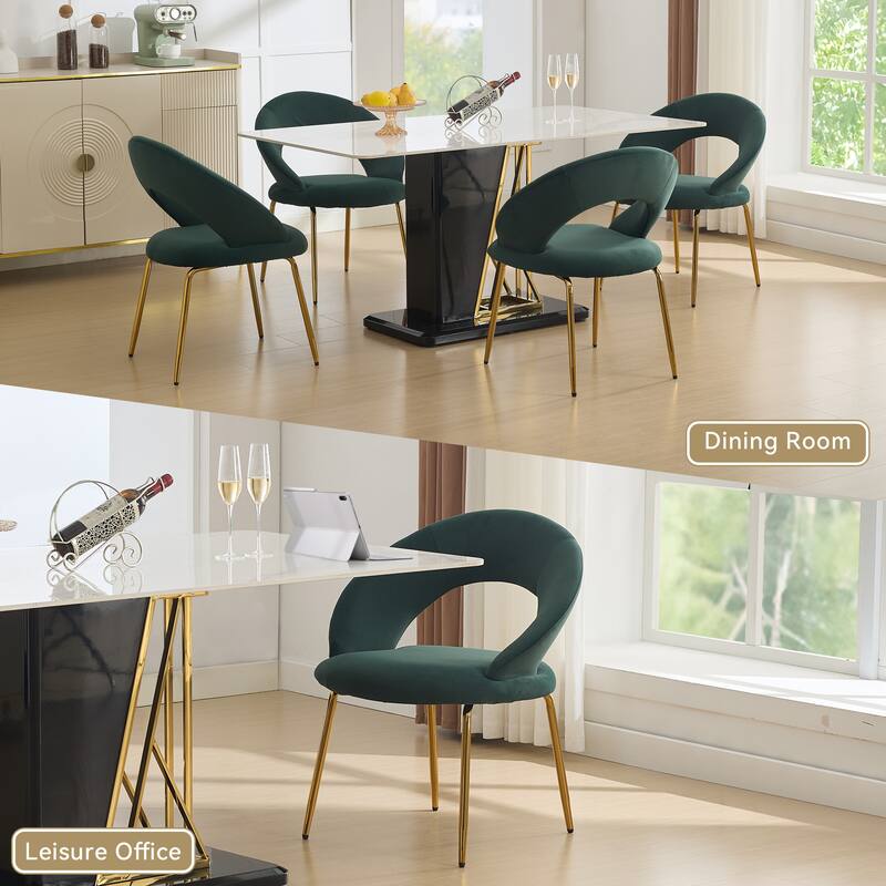 Set of 1 Velvet Fabric Dining Chairs With Curved Backrest and Golden Metal Legs for Kitchen or Dining Room