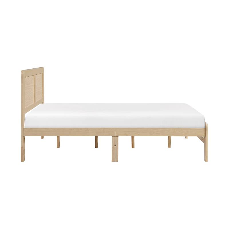Contemporary Natural Finish Full Size Platform Bed Frame with Headboard, No Box Spring Needed