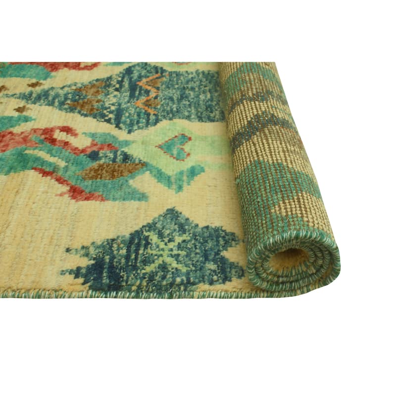 Balochi Bahriye Ivory/Turquoise Rug - 2'11" x 5'0"