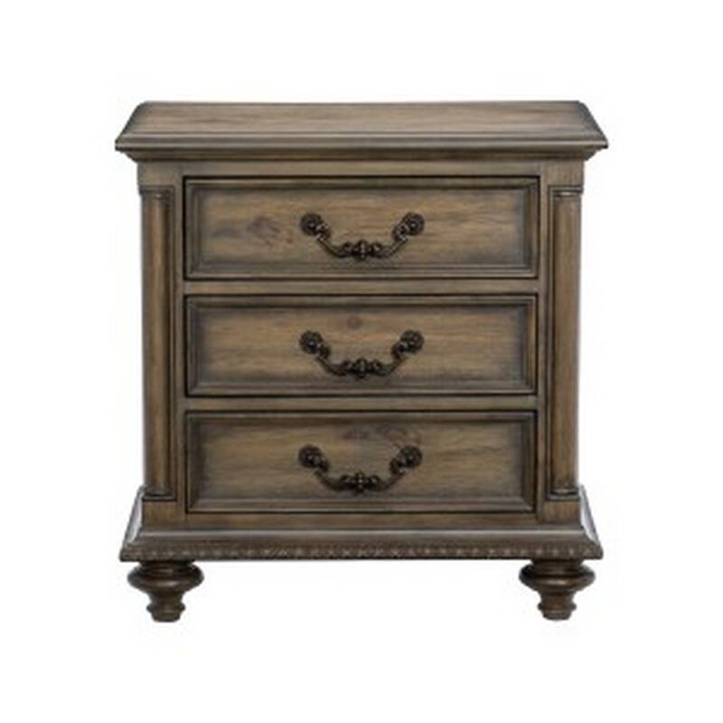 Danya 29 Inch 3 Drawer Nightstand, Metal Drop Handles, Turned Legs, Brown