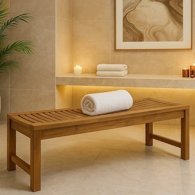 Nordic Teak Natural Wood Indoor or Outdoor Spa Seating Bench - 47" - 47" L 18″ W x 17.7″ H