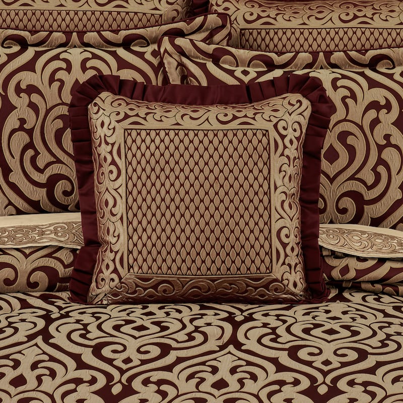 J. Queen New York Renzo 20" Square Embellished Decorative Throw Pillow - Accent - Polyester - Crimson