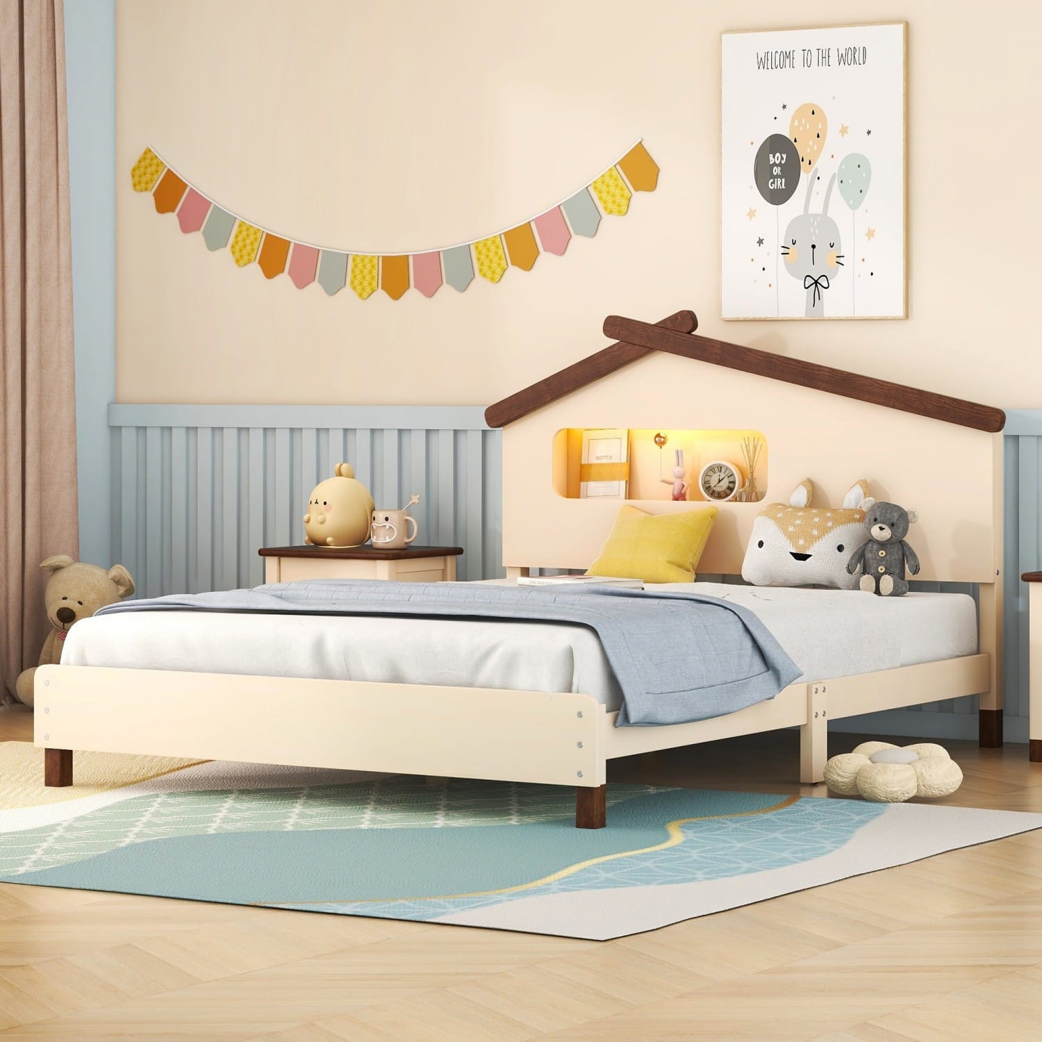 Full Size Wood Kids Platform Bed with Headboard, Night Light for Child Bed Bath & Beyond