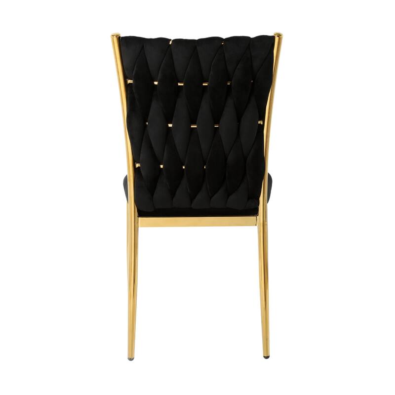 Modern Simple Velvet Dining Chair, Family Bedroom Stool Back Student Table Chair, Gold-Plated Metal Chair Legs (Set of 4)