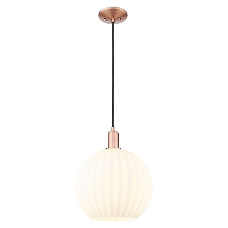 Innovations Lighting Endless Possibilities Arcadia - White Venetian - 1 Light 12" Cord Hung Mini Pendant - Antique Copper
