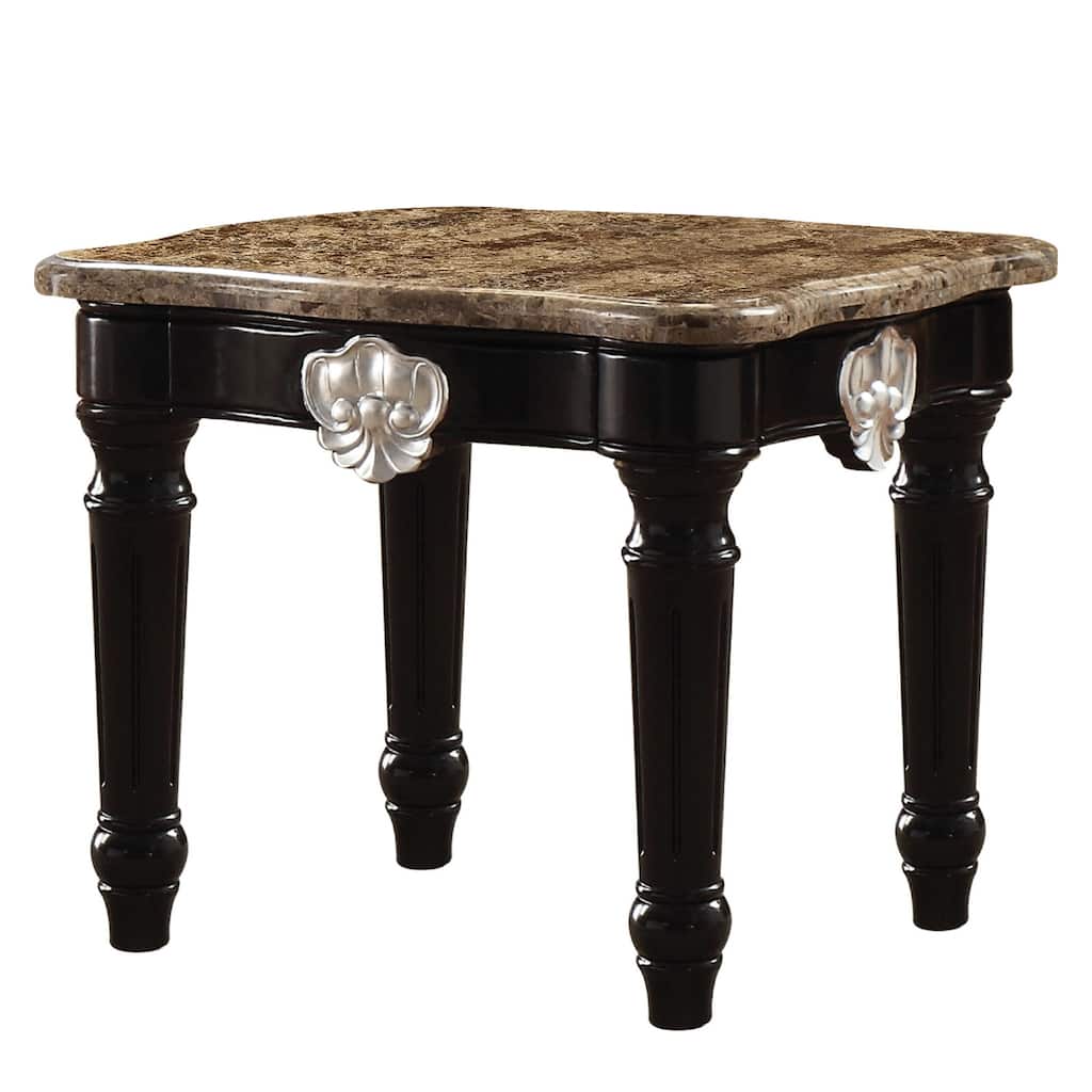 27 in. Brown Rectangle Faux Marble End Table, Sturdy Build End Side Table for Living Rooms