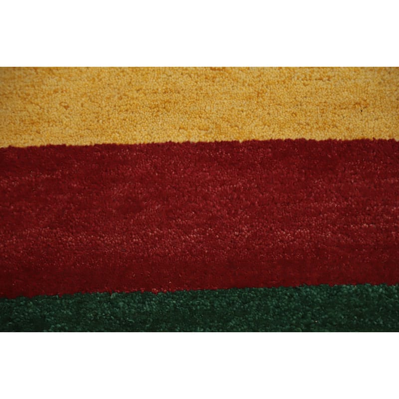 Hand Knotted Oriental 100% Wool Carpet Modern Stripe Multi-Colored Gabbeh Area Rug - 2' 9'' X 1' 11''