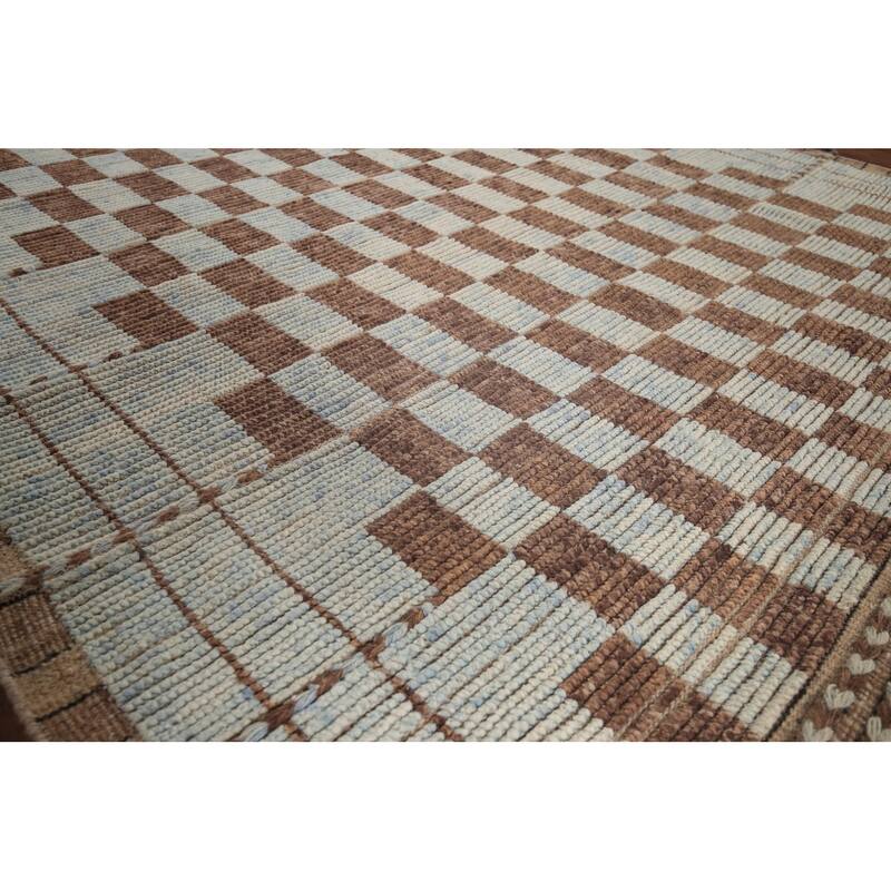 Checkered Moroccan Modern Area Rug Hand-Knotted Wool Carpet - 7'0"x 10'8"