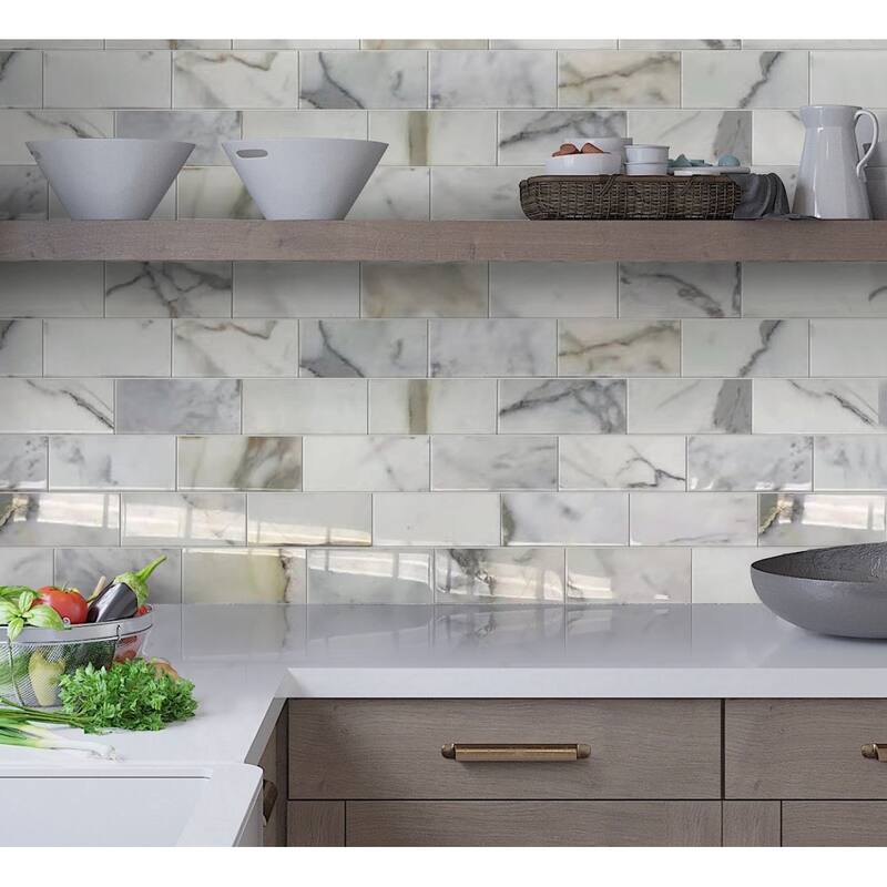Apollo tile 3 x 6 Grandis Polished White Calacatta Gold Marble Tile (5 sq ft/case) - 40 Pack