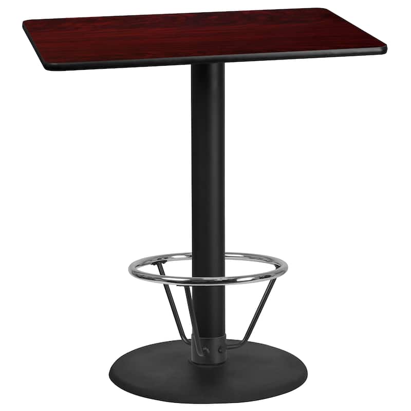30'' x 42'' Rectangular Table Top with 24'' Round Bar Height Table Base - Mahogany