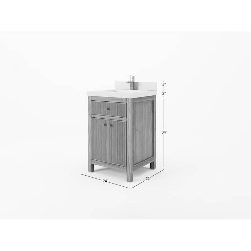 Willow Collections 24 x 22 Sonoma Teak Wood Single Bowl Sink Bathroom Vanity in Golden Teak with Countertop