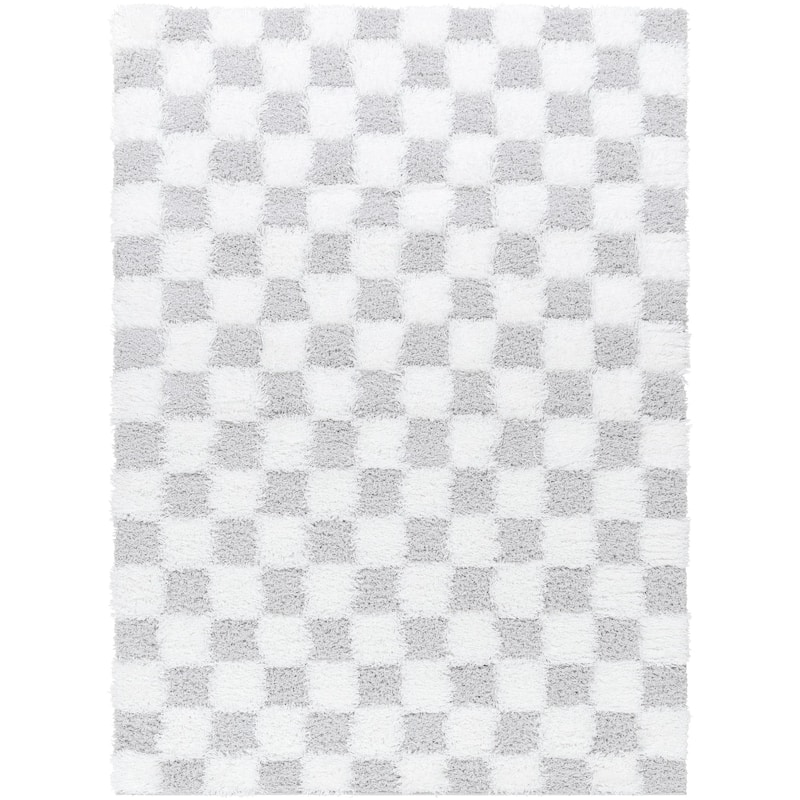 Livabliss Urban Shag Scandinavian Checkered Area Rug - 2' 7" x 7' 3" - Cream/Light Gray
