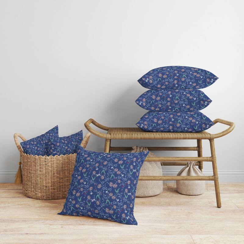 Songbird Flora Parade Faux Suede Reversible Throw Pillow Blue and Pink