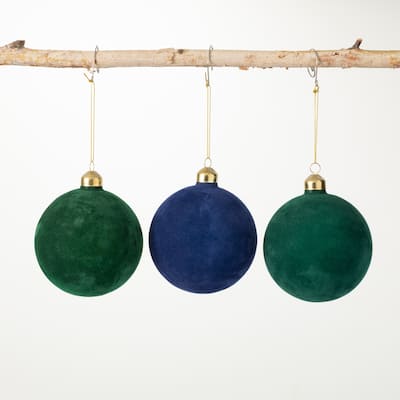 Velvet Ball Ornament Multicolor 4"H Glass Set of 3 - 4"L x 4"W x 4"H