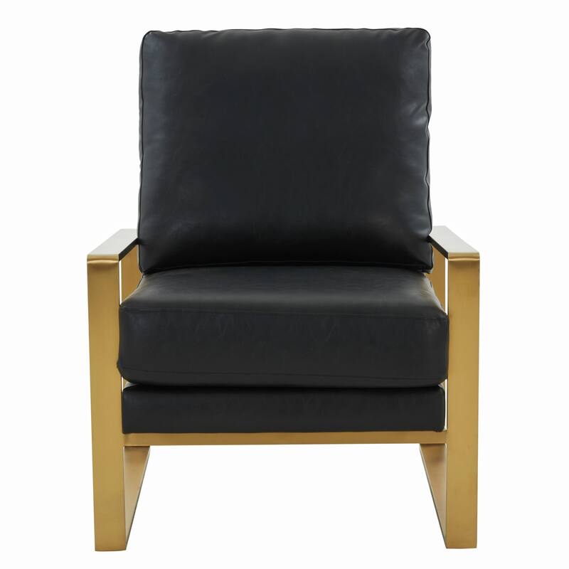 LeisureMod Jefferson 3-Piece Leather Armchairs and Geometric Coffee Table Set - 36"