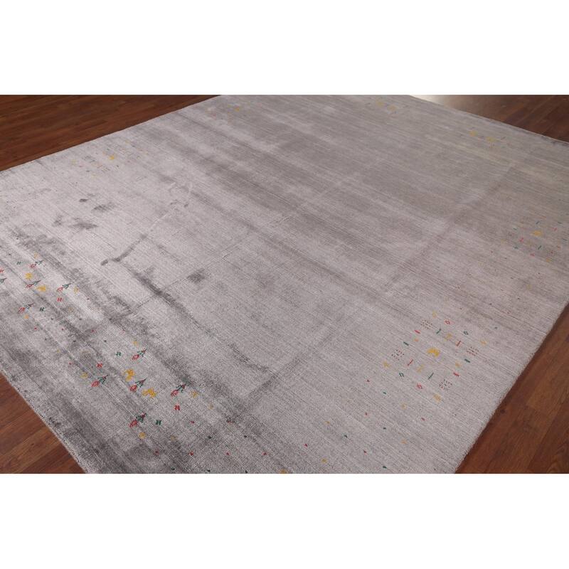 Gray Gabbeh Indian Area Rug Handmade Silk Carpet - 7'10"x 9'7"