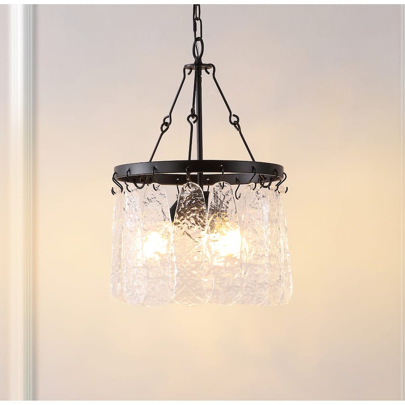 SAFAVIEH Lighting Levina 3-Light 15-inch Chandelier - 14 In. W x 14 In. D x 28-87 In. H - Black/Clear