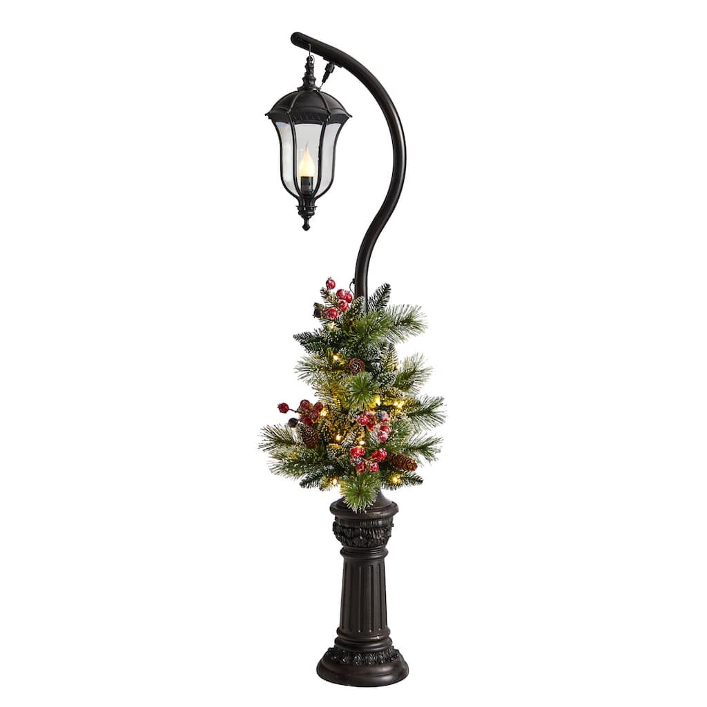 5' Holiday Decorated Lamp Post with Artificial Christmas Greenery - Green - 60