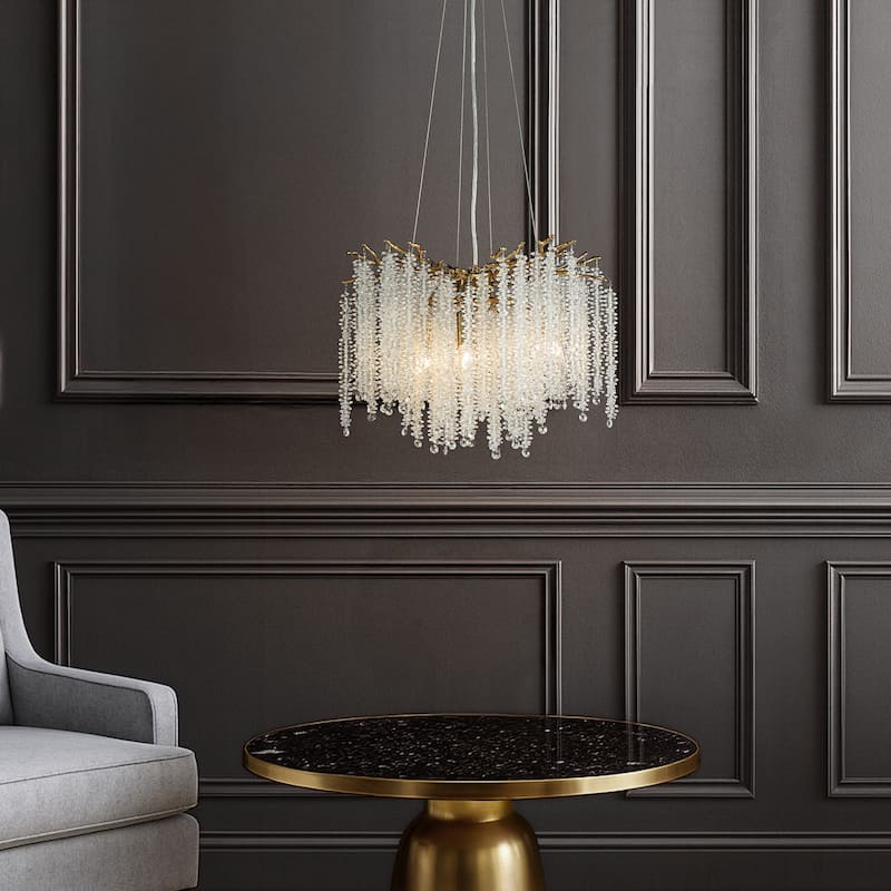 Modern Glam Crystal Chandelier Antique Brass/Polished Nickel Branch Style Pendant Ceiling Light for Dining Room Bedroom