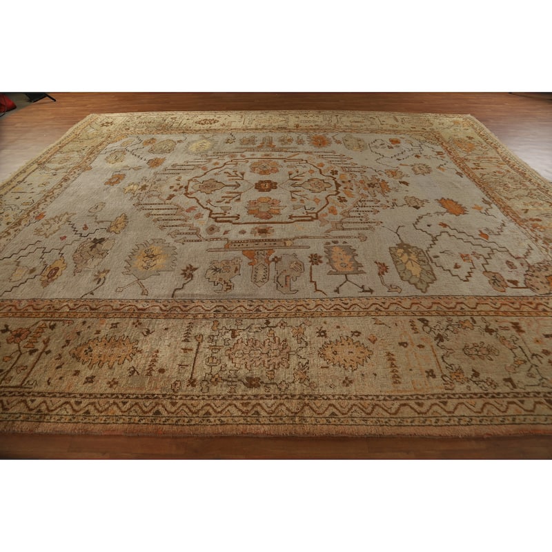 Pre-1900 Antique Vegetable Dye Oushak Turkish Rug Handmade Wool Carpet - 11'10" x 13'6"